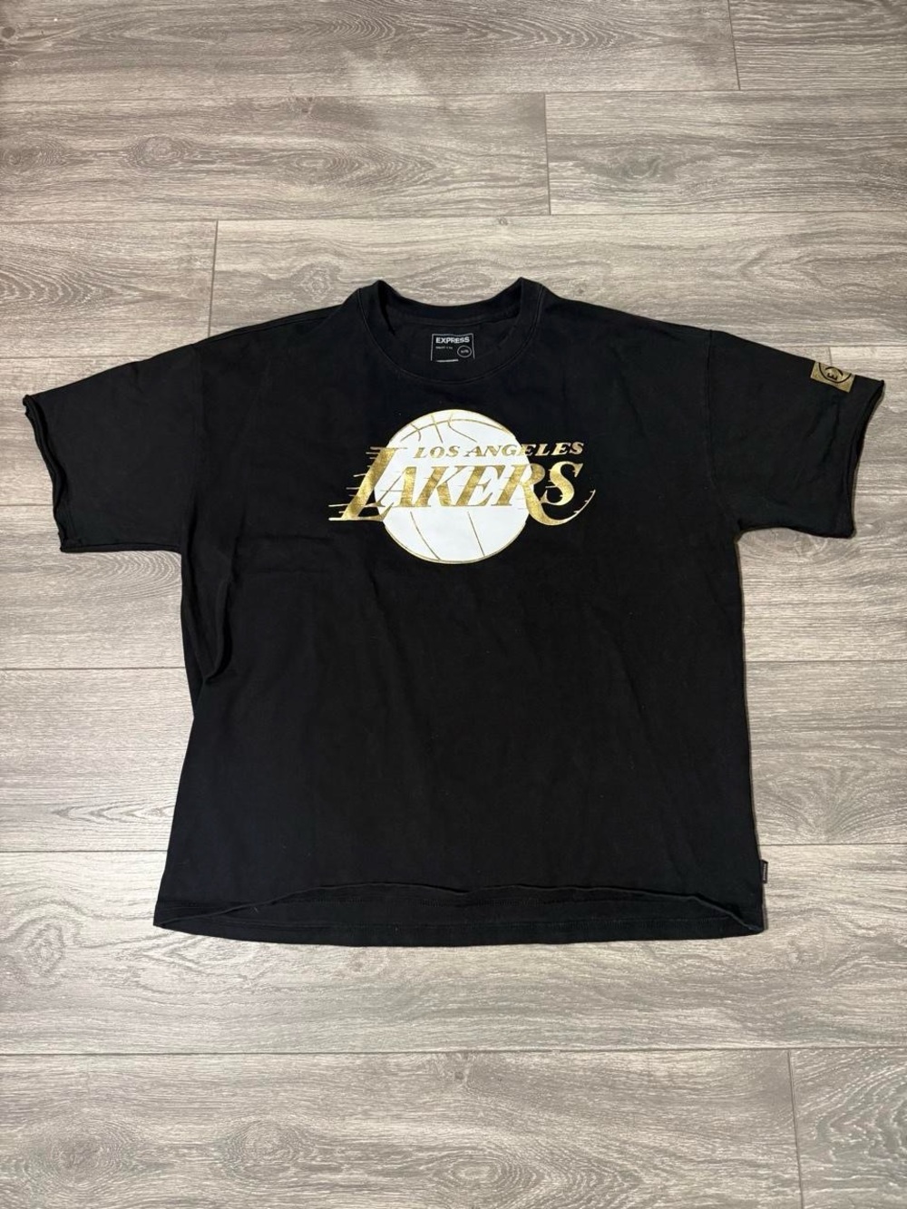 Express Black Tee with Gold Lakers Print